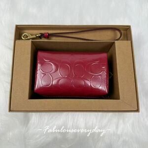 Coach Boxed Essential Mini Cosmetic Pouch Wristlet In Leather/Red CCD43B